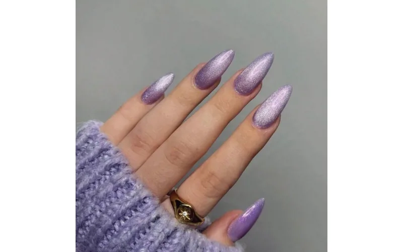 St Future Pink Crystal Cat-Eye Almond Press-On Nails