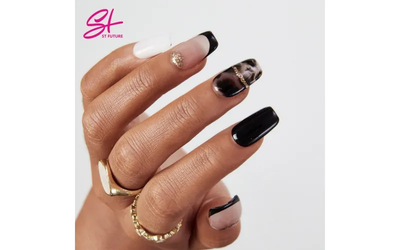 St Future Black & Silver Dark Academia Press-On Nails