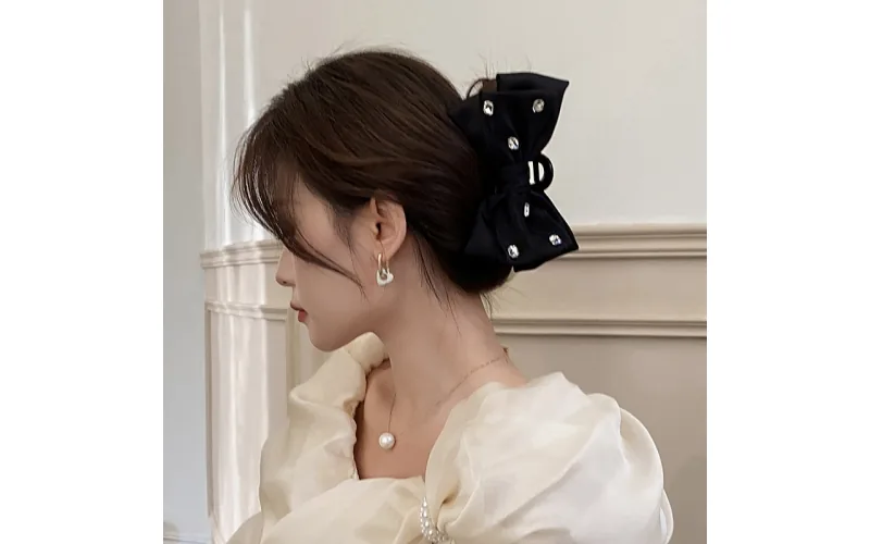 St Future Rhinestone Satin Bow Claw Clip