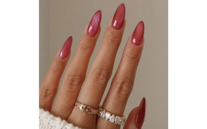 St Future Pink Crystal Cat-Eye Almond Press-On Nails