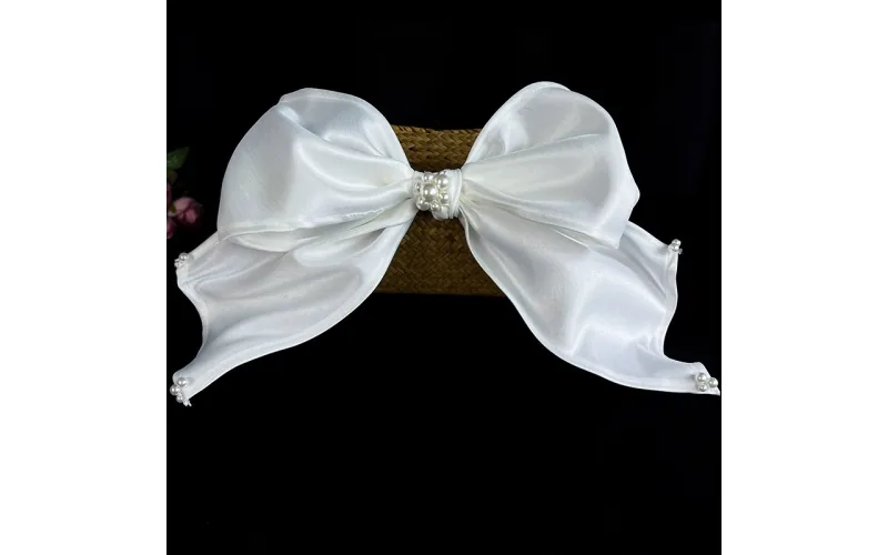 St Future New Bride's Exaggerated Pearl Satin Bow Hair Clip, Simple Bridal Dress Accessory - Customizable Styles and Colors