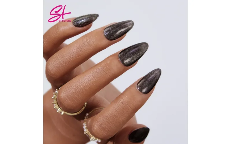 St Future Black & Silver Dark Academia Press-On Nails