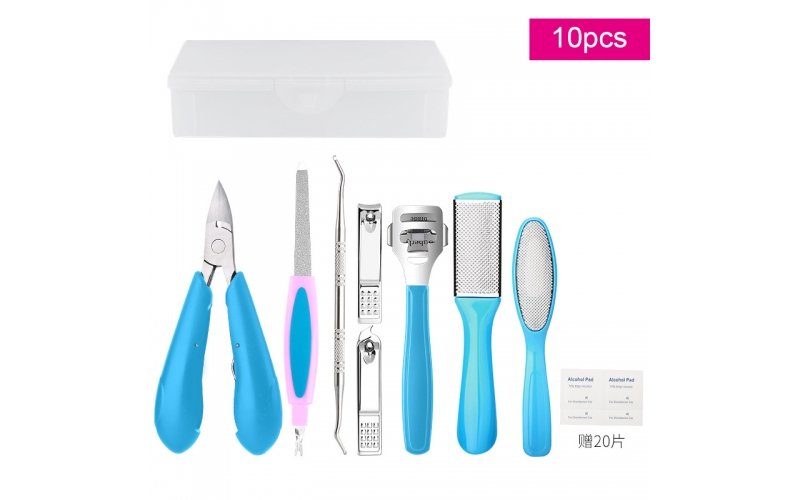 Ensemble d'outils de soins des pieds en acier inoxydable, 10 pièces