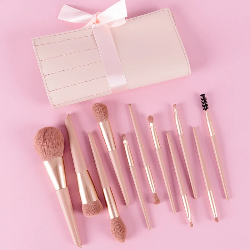 St Future Juego de brochas de maquillaje rosa de 11 piezas con bolsa de transporte