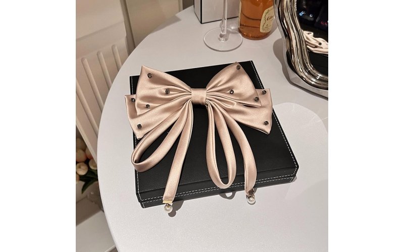 Rhinestone-Accent Satin Bow Hair Clip