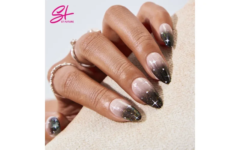 St Future Black & Silver Dark Academia Press-On Nails