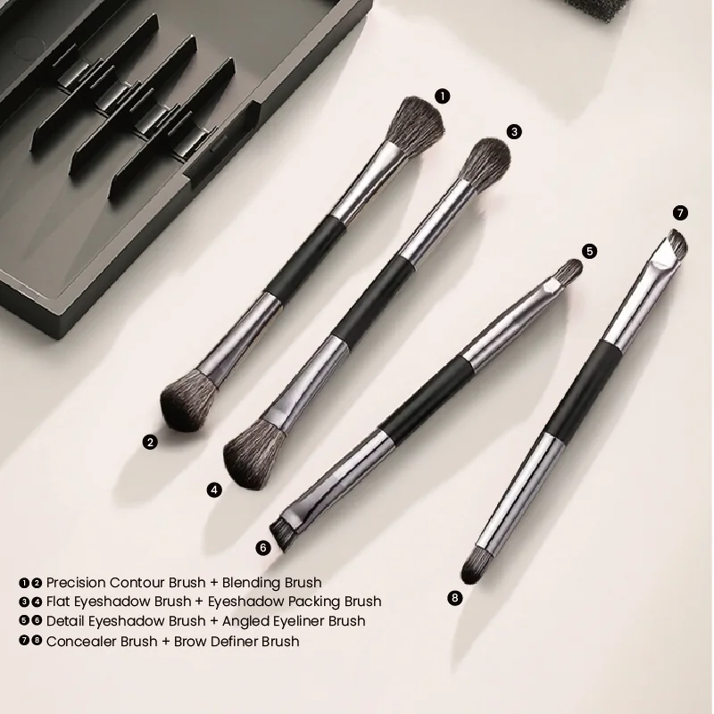St Future Travel-friendly 8-in-1 Portable Flip - Top Mirror  Makeup Brush Set With Case