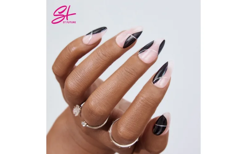 St Future Black & Silver Dark Academia Press-On Nails