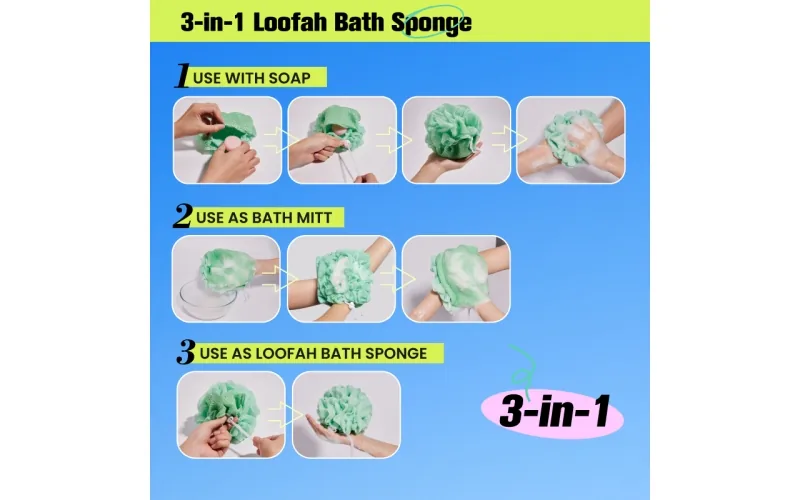 St Future 3-in-1 Dual-Sided Loofah Bath Sponge with Soap Pouch
