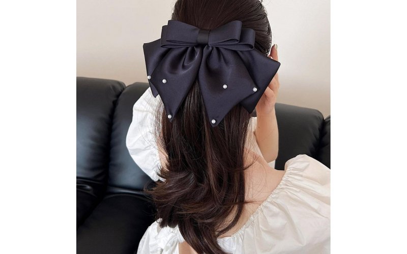 Pearl-Accent Satin Bow Hair Clip