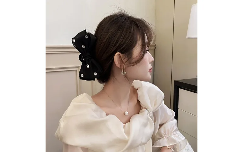 St Future Rhinestone Satin Bow Claw Clip