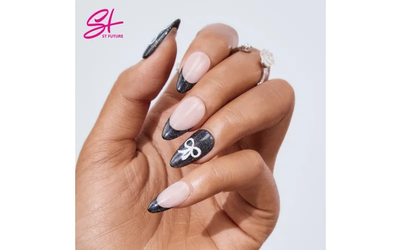 St Future Black & Silver Dark Academia Press-On Nails