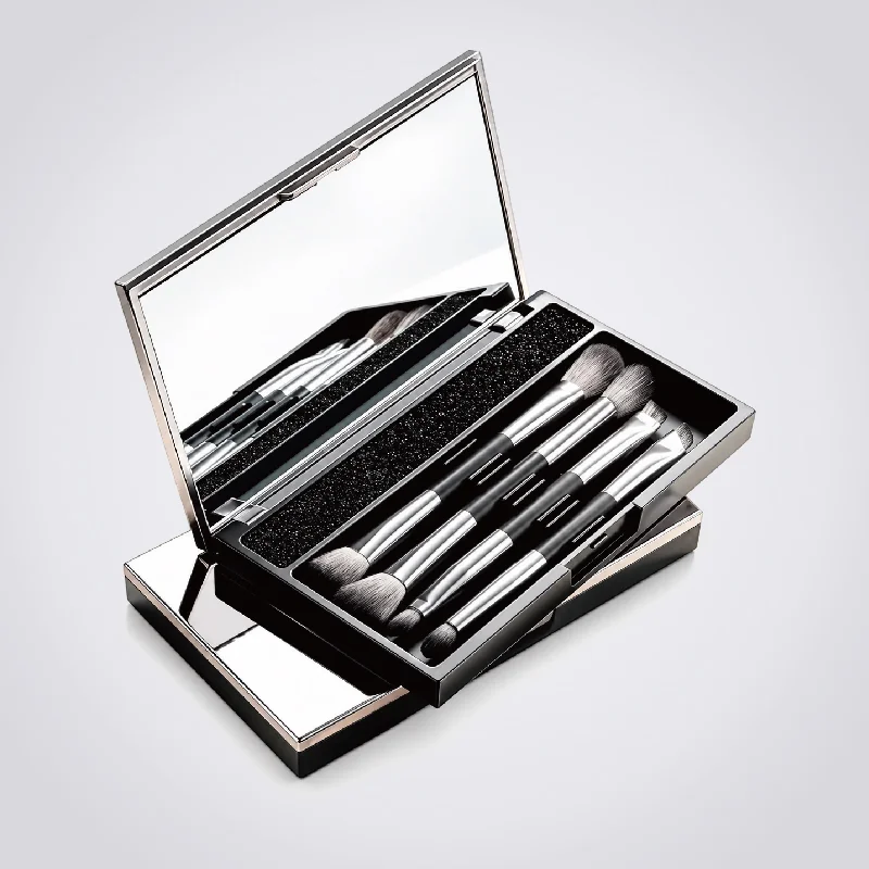 St Future Travel-friendly 8-in-1 Portable Flip - Top Mirror  Makeup Brush Set With Case