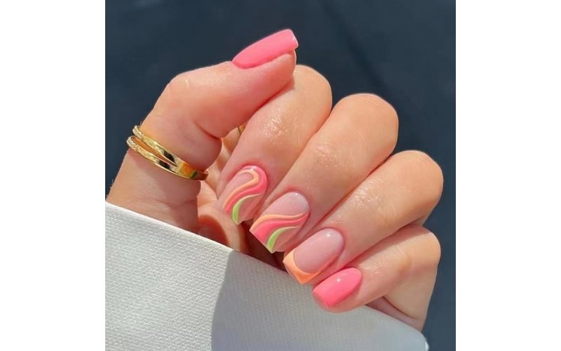 Neon Swirl Spring & Summer Press-On Nails