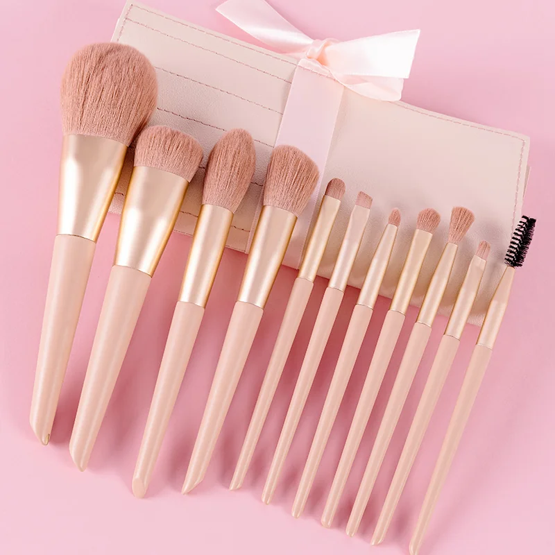 St Future Juego de brochas de maquillaje rosa de 11 piezas con bolsa de transporte