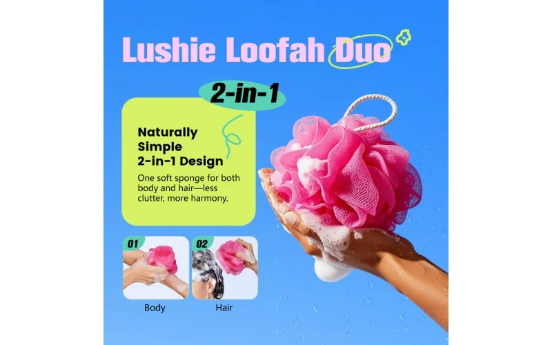 St Future 3-in-1 Dual-Sided Loofah Bath Sponge with Soap Pouch