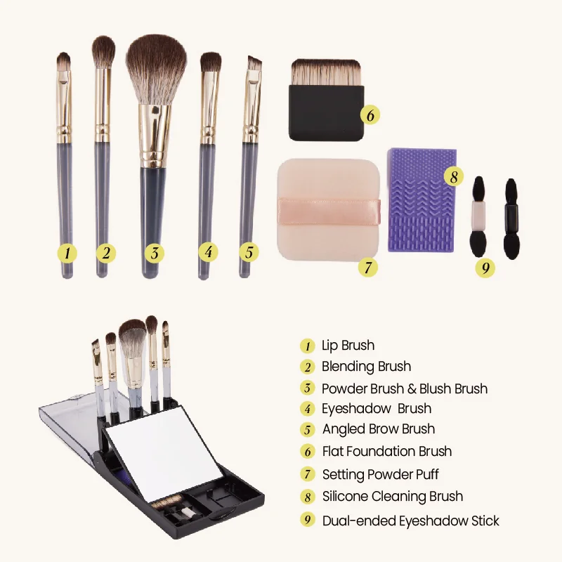 St Future All-in-One 9-in-1 Travel Makeup Brush Set with Mirror