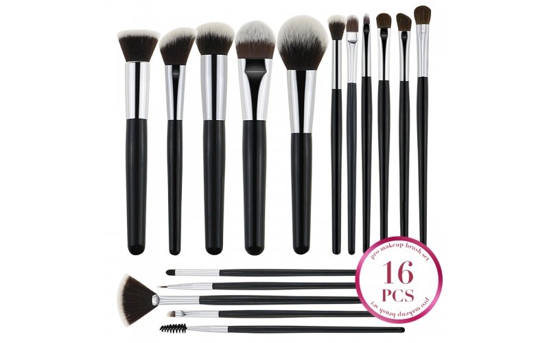 Juego de brochas de maquillaje de nivel básico de 16 piezas
