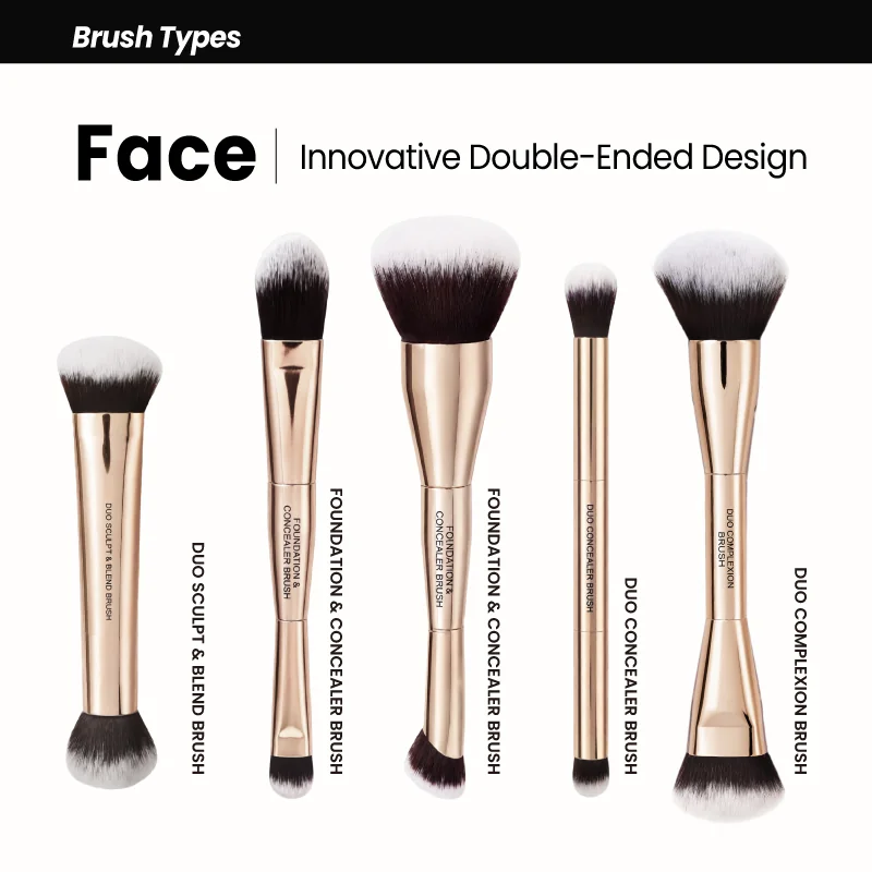 St Future Collection de pinceaux de maquillage à double extrémité entièrement en aluminium
