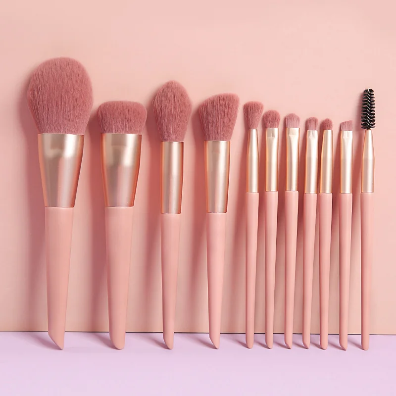 St Future Juego de brochas de maquillaje rosa de 11 piezas con bolsa de transporte