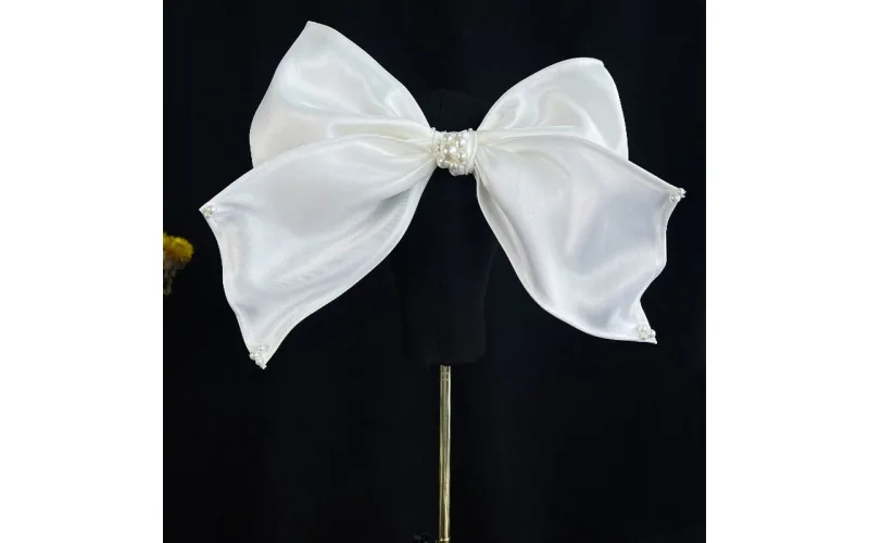 St Future New Bride's Exaggerated Pearl Satin Bow Hair Clip, Simple Bridal Dress Accessory - Customizable Styles and Colors