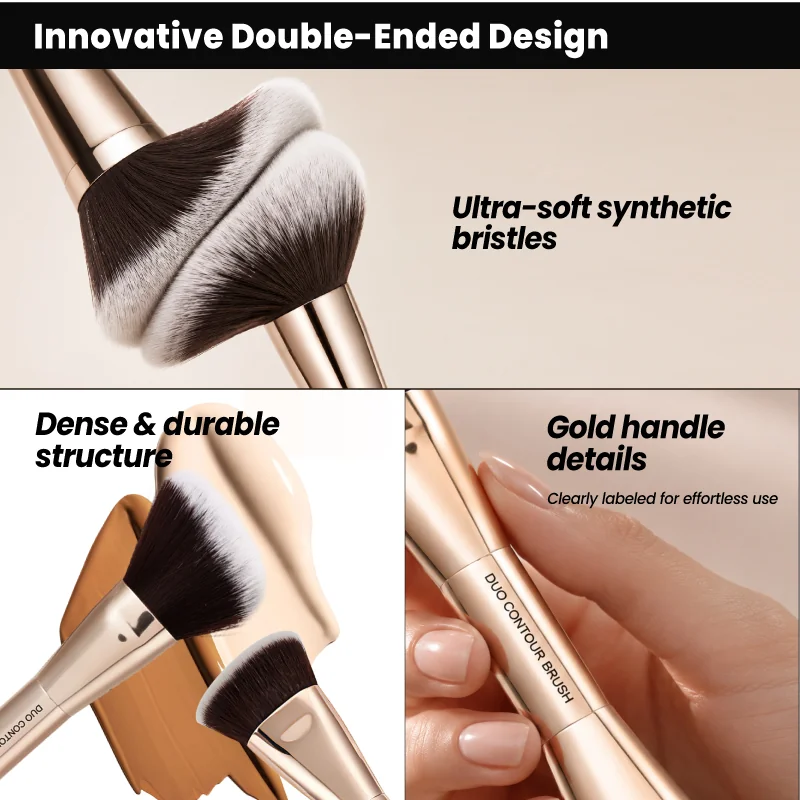 St Future Collection de pinceaux de maquillage à double extrémité entièrement en aluminium