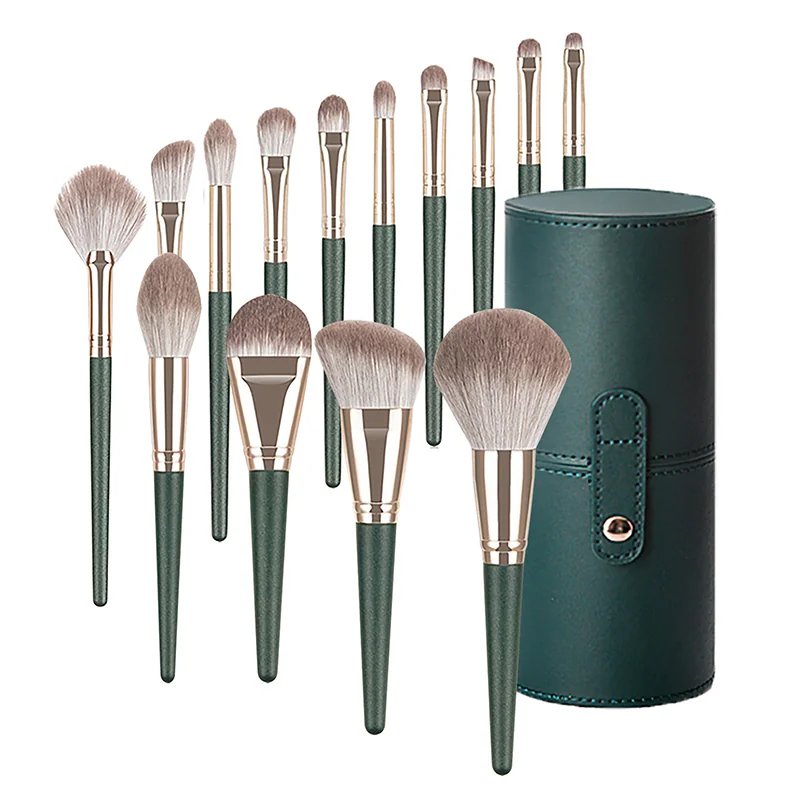 St Future Ensemble de pinceaux de maquillage vert olive 14 pièces