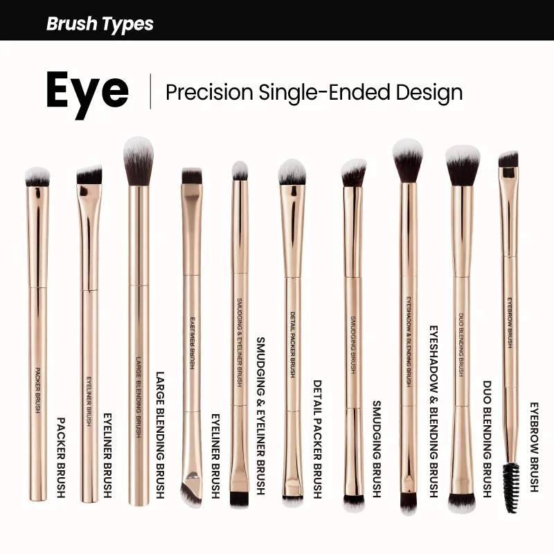 St Future Collection de pinceaux de maquillage à double extrémité entièrement en aluminium