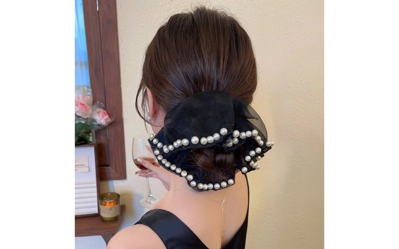 Pearl-Trim Mesh Bow Scrunchie Collection