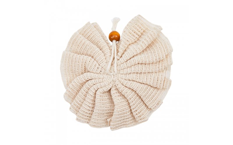 Cotton Bath Sponge with Wooden Tightening Bead
