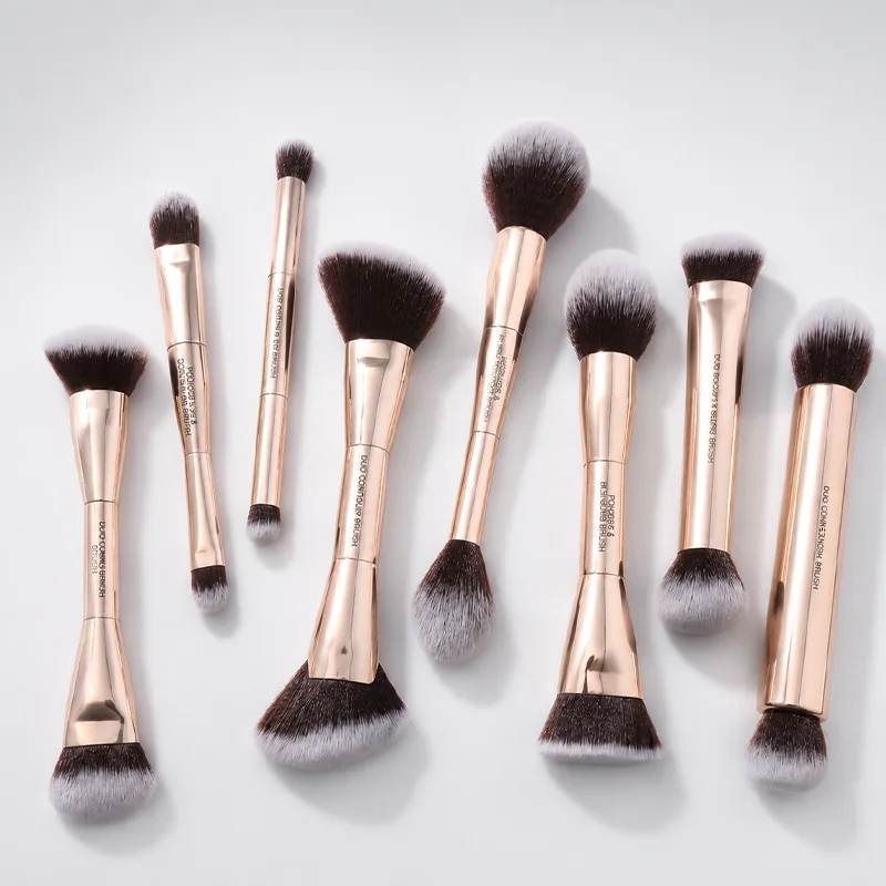 St Future Collection de pinceaux de maquillage à double extrémité entièrement en aluminium
