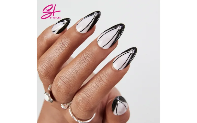 St Future Black & Silver Dark Academia Press-On Nails