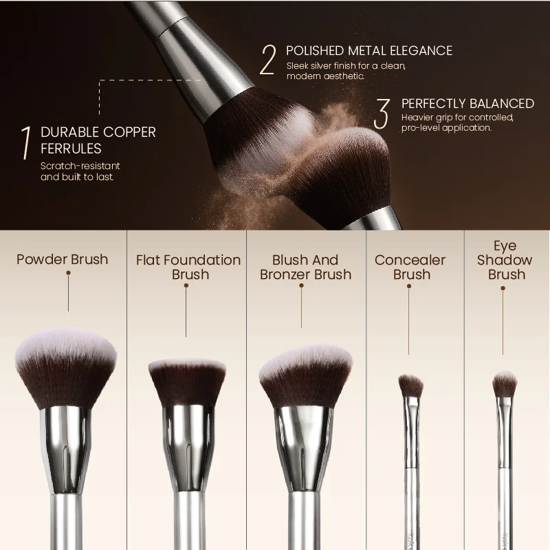St Future Silver Luxe 5-Piece Metallic Makeup Brush Set