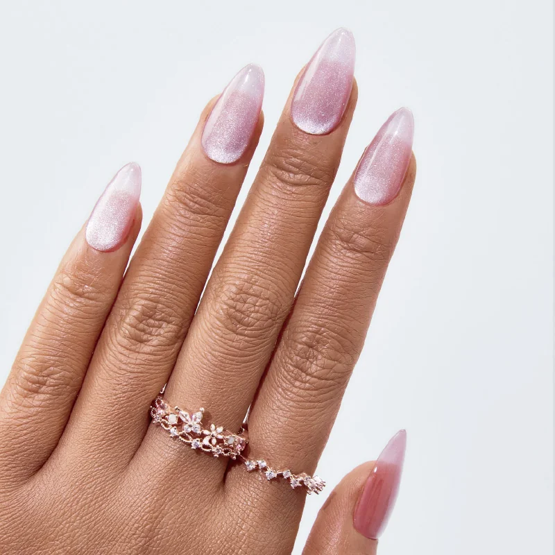 St Future Pink Crystal Cat-Eye Almond Press-On Nails