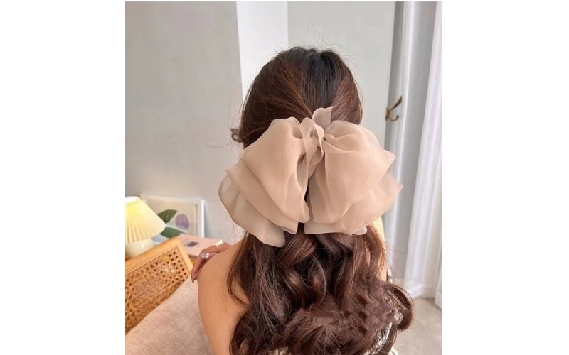 Oversized Sheer-Fabric Bow Ponytail Barrette