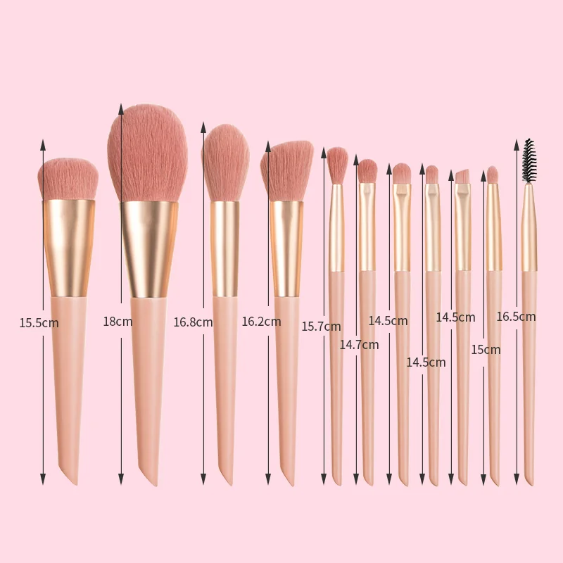 St Future Juego de brochas de maquillaje rosa de 11 piezas con bolsa de transporte