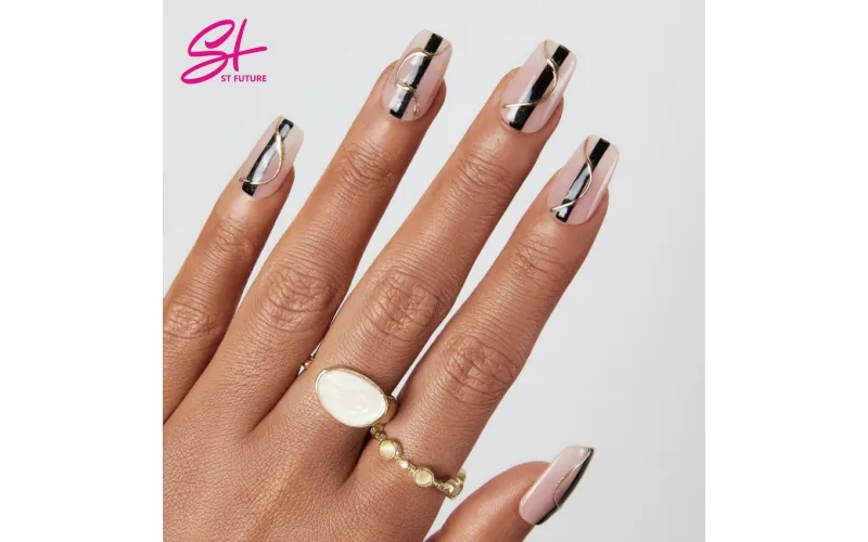 St Future Black & Silver Dark Academia Press-On Nails