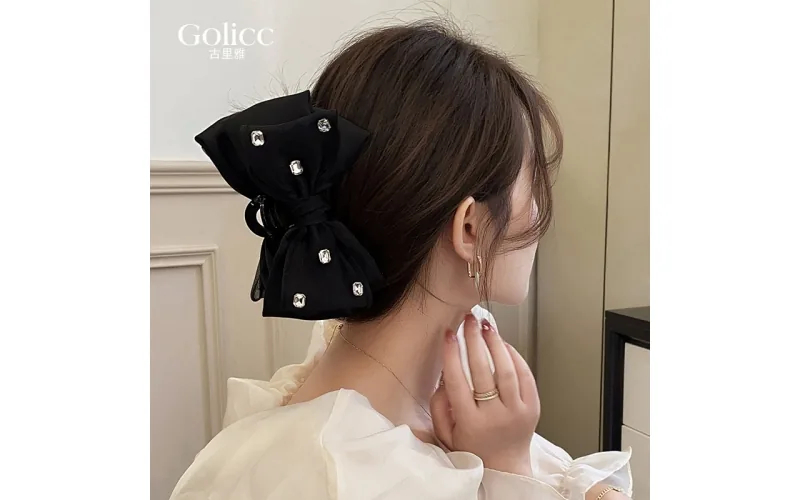 St Future Rhinestone Satin Bow Claw Clip