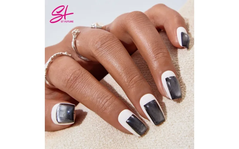 St Future Black & Silver Dark Academia Press-On Nails
