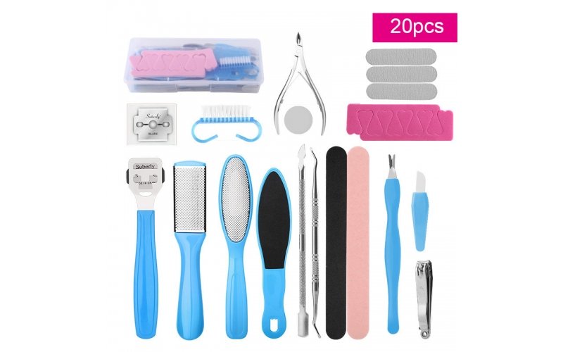 Ensemble d'outils professionnels de soins des pieds, 20 pièces