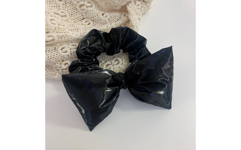 Padded Faux-Leather Y2K Bow Scrunchie
