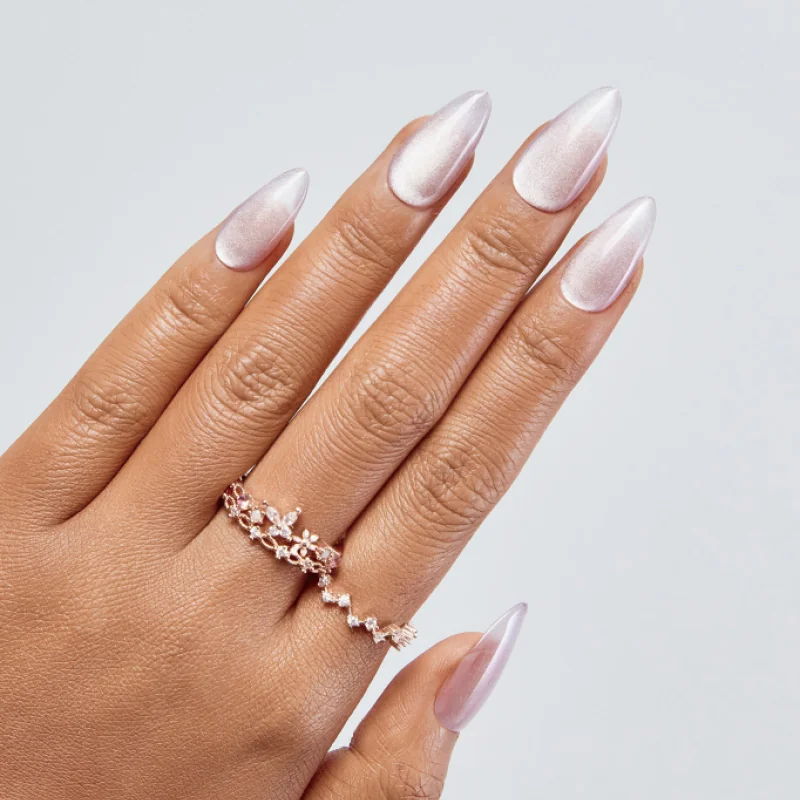 St Future Pink Crystal Cat-Eye Almond Press-On Nails