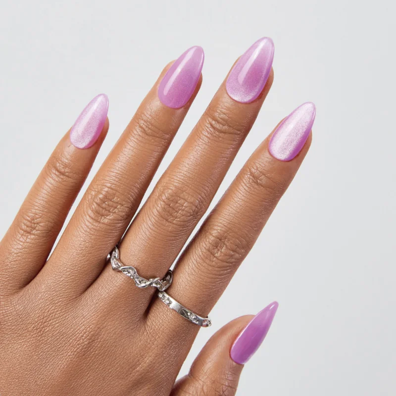 St Future Pink Crystal Cat-Eye Almond Press-On Nails
