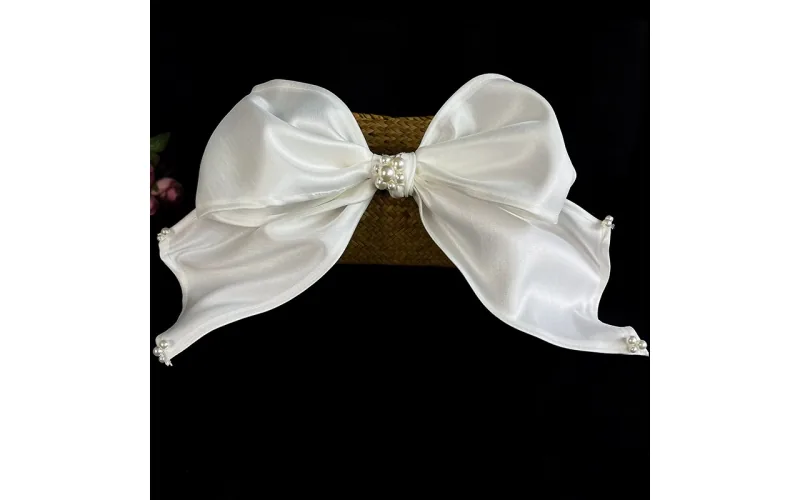St Future New Bride's Exaggerated Pearl Satin Bow Hair Clip, Simple Bridal Dress Accessory - Customizable Styles and Colors