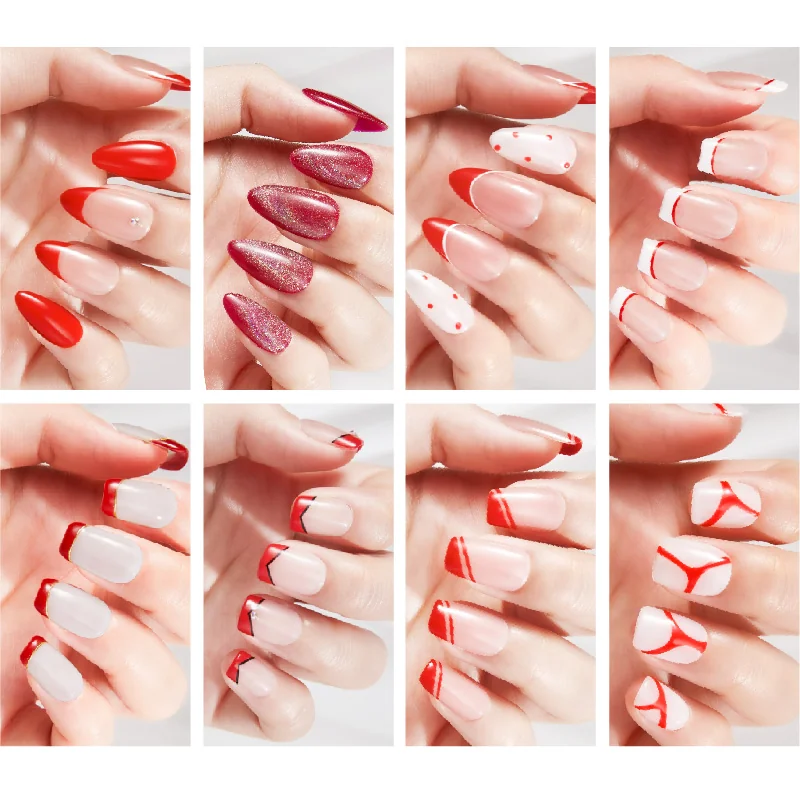 Luxury Red Mixed-Design Press-On Nails