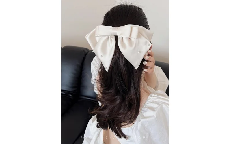 St Future Pearl-Accent Satin Bow Hair Clip