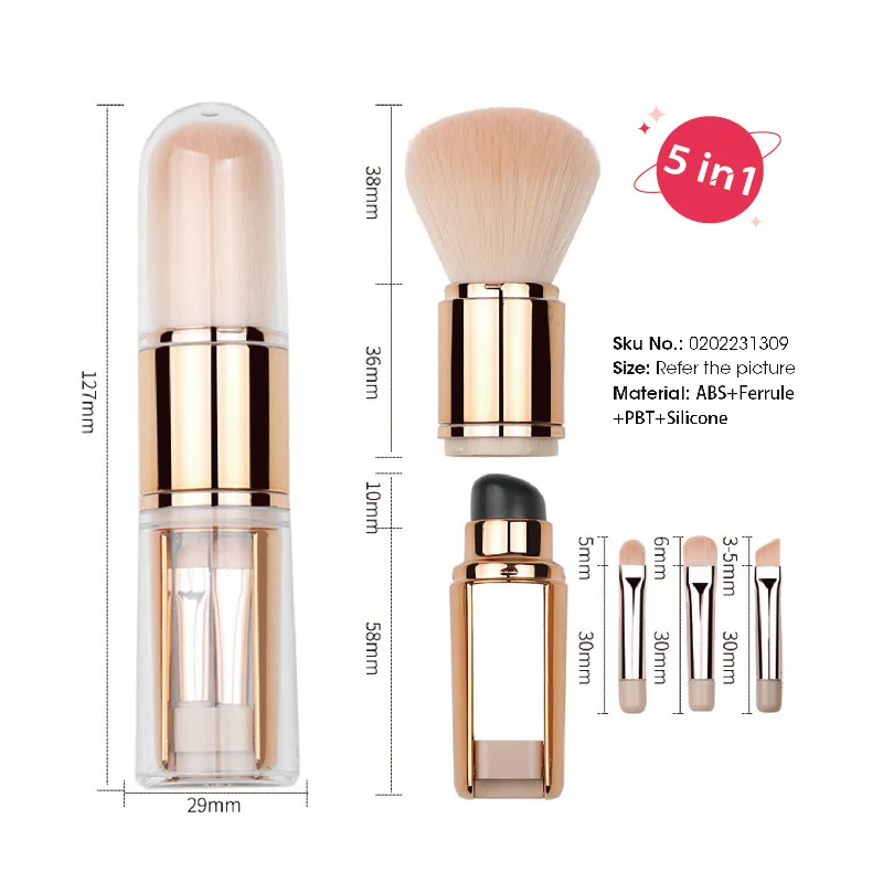 St Future Travel-friendly 5-in-1 Retractable Makeup Brush Set With Case