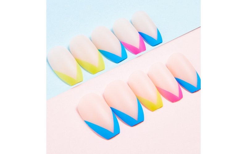 Color-Block French Short Coffin Press-On Nails