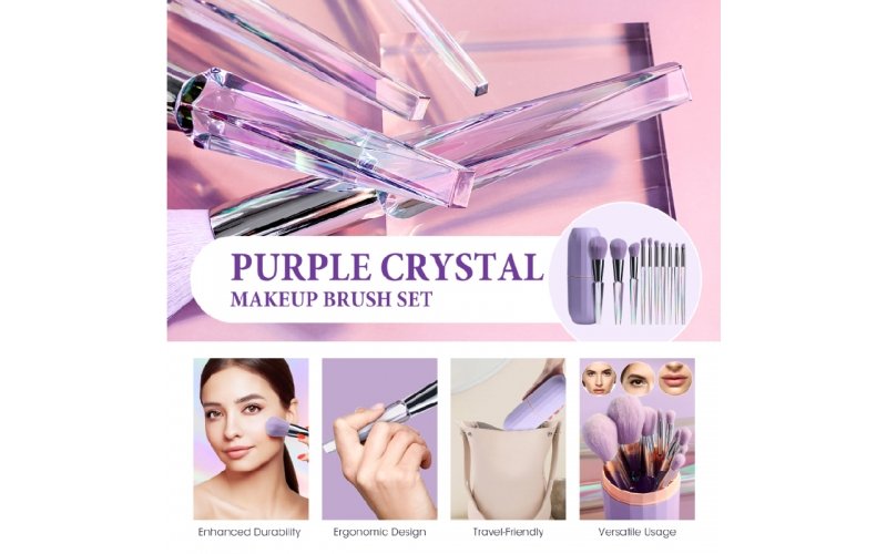 Brocha de maquillaje estilo cristal morado