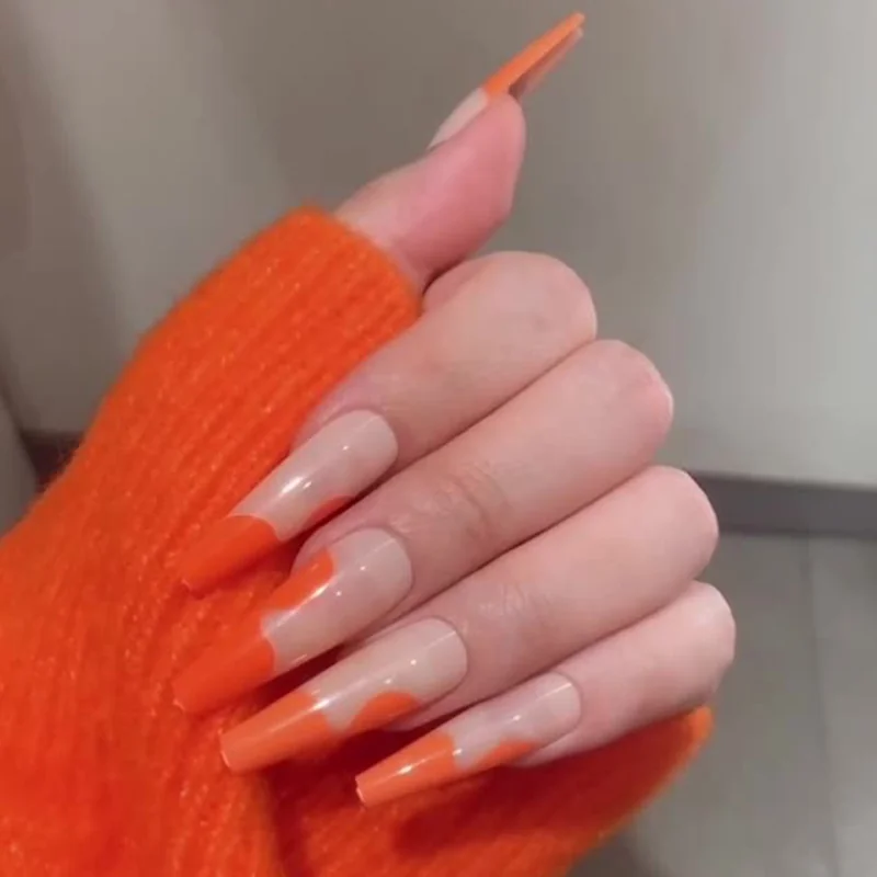 St Future Orange Flame & Leopard Long Coffin Nails